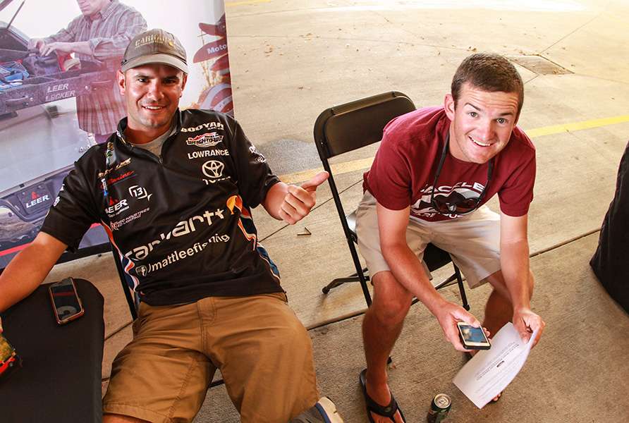 Matt Lee and Shane Lehew hung out during the festivities. These two anglers are great examples of college anglers taking it to the next level. Lee went to the Classic in Tulsa, Okla. and Lehew won the last college event on Lake Norman in 2013. Lehew and Lee were both decorated college anglers.