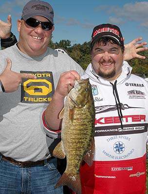 Tournament director Jon Stewart and Pennsylvania B.A.S.S. Nation president Ben Bilott played hooky and caught this smallmouth before attending to weigh-in duties.