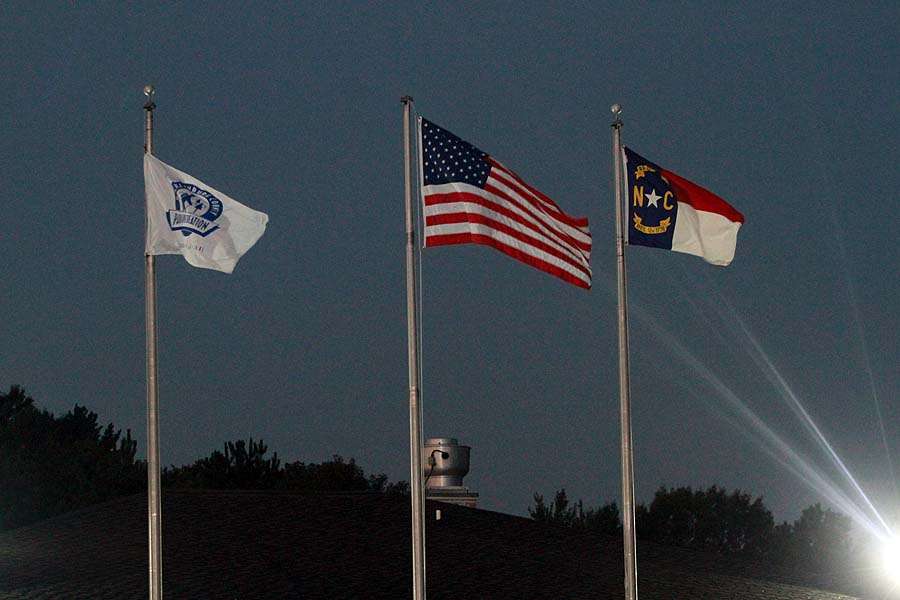 As the flags fly for Mecklenburg County Parks, the United States, and the state of North Carolina.