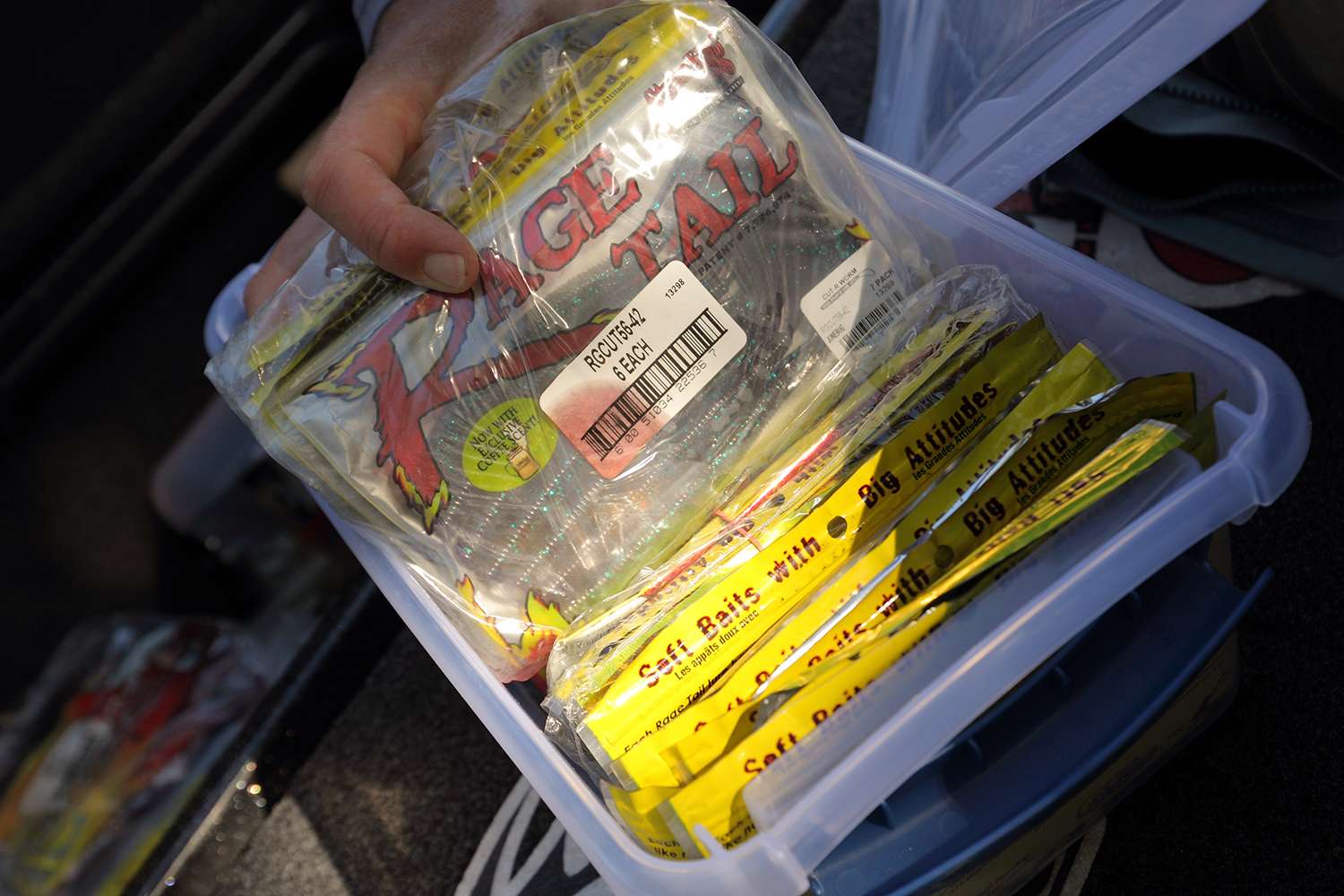 VanDam said he keeps plastics in their original packages as he stores them in hard-plastic bins. 