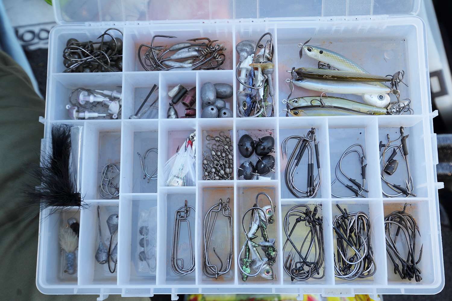 JVD keeps plenty of terminal tackle, but not as many sizes of hooks as some other anglers. 