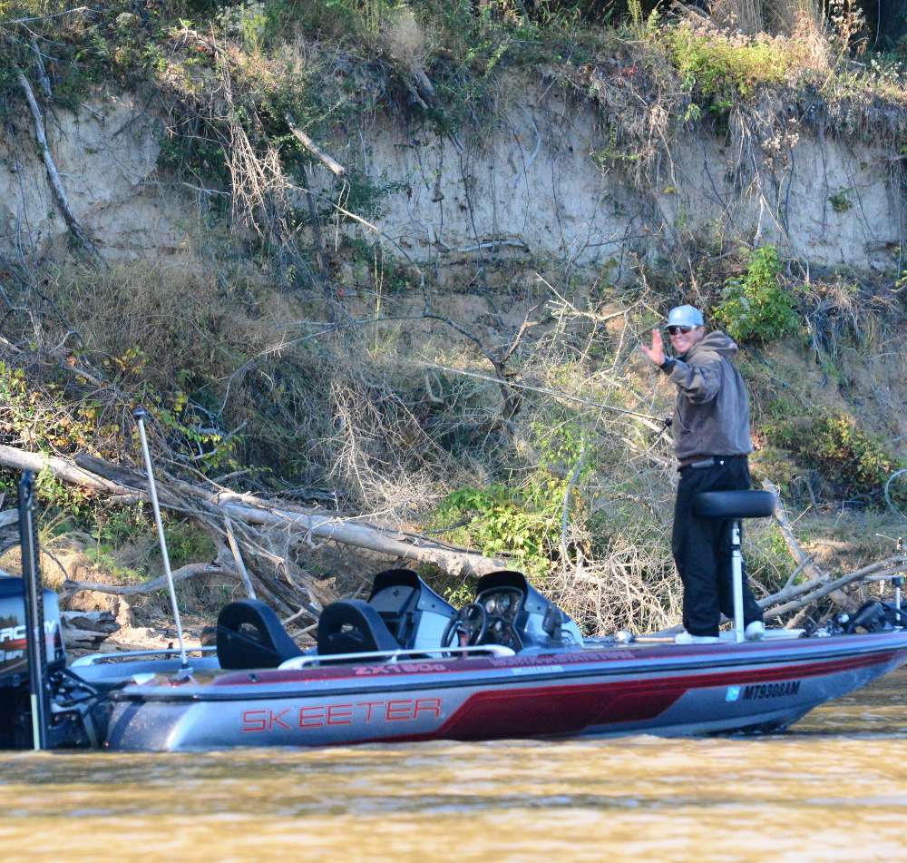 2014 Classic qualifier Tim Johnston, representing the Montana B.A.S.S. Nation, was spotted fishing some laydowns near where he fished Thursday.