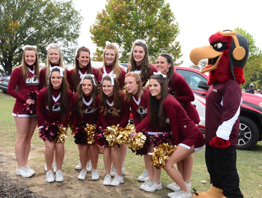 Members of the ULM Warhawks cheer squad were on-hand for the presentation.
