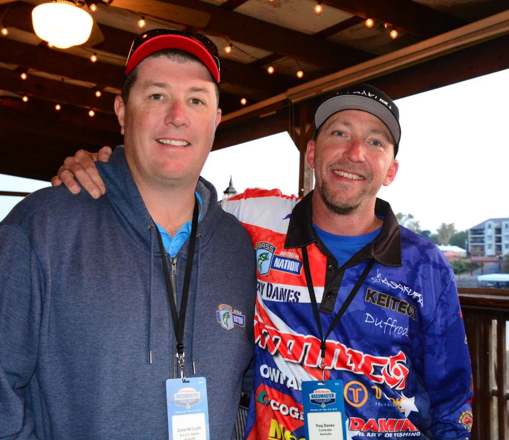 Troy Danes, right, is the first angler ever to represent Australia in the B.A.S.S. Nation Championship. The Australia B.A.S.S. Nation president, Drew McGrath, traveled with Danes to support him this week.