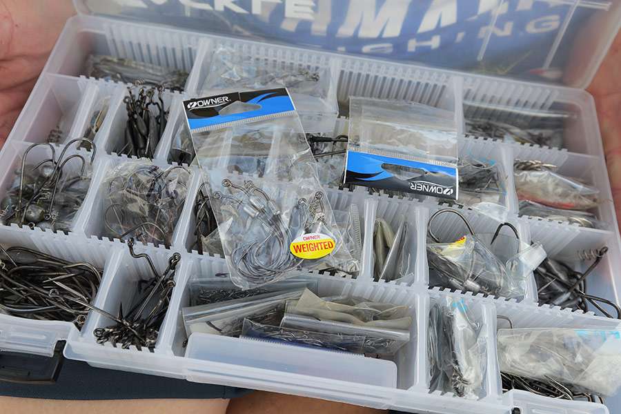 Here is his terminal tackle box. Combs prefers Owner hooks.