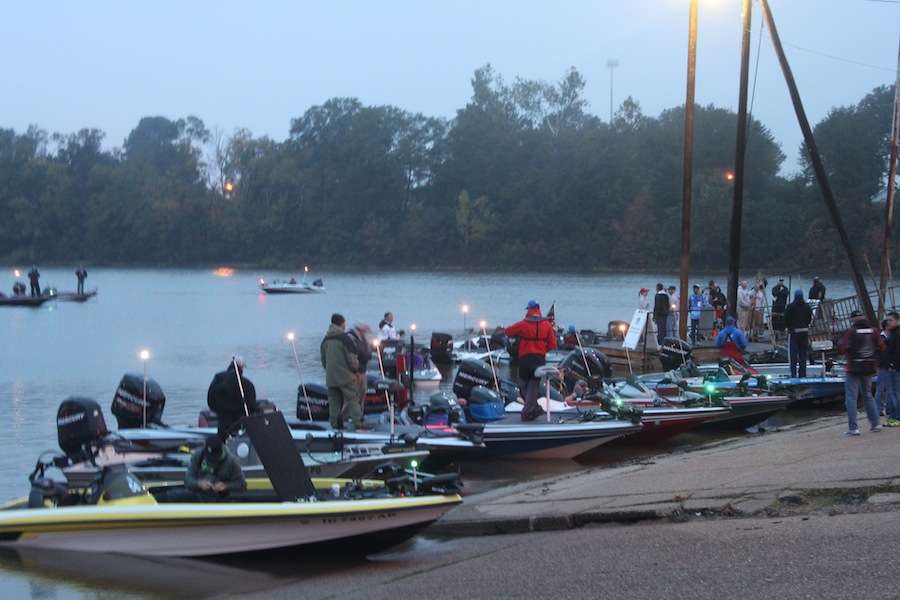The ramp is another parking lot for now. All the anglers are in the water and we're about to start the show. 