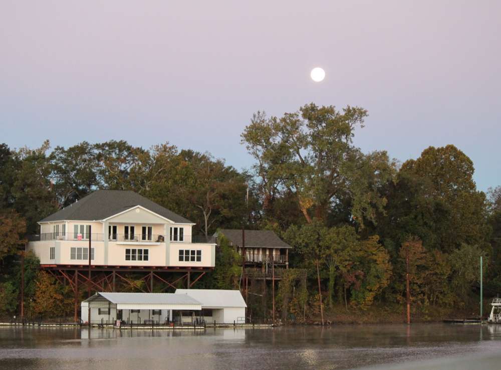 The moon is still making an appearance above the Ouachita River Friday morning.
