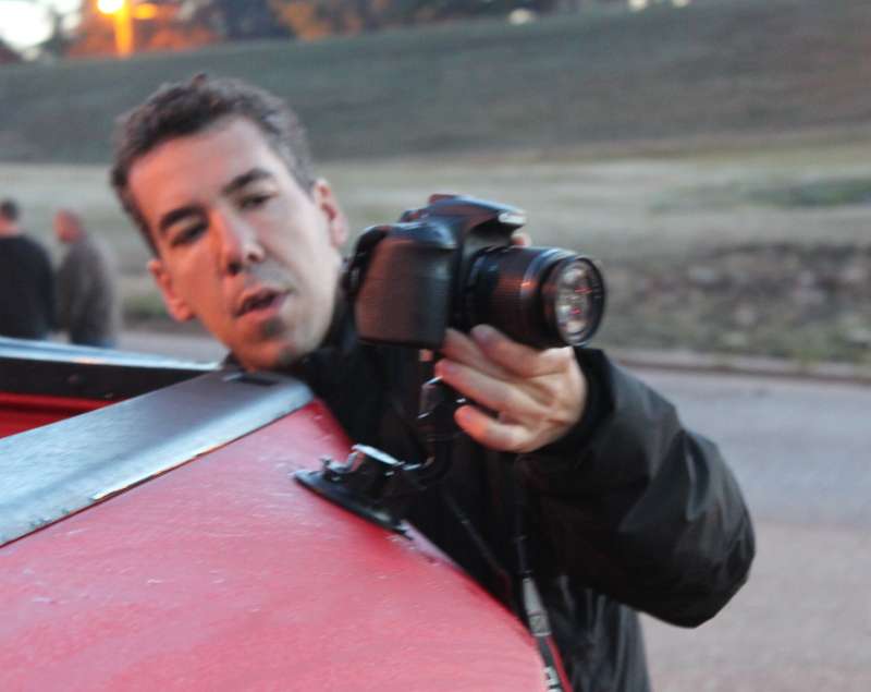 Jose Moreira of Portugal sets up his camera to record the takeoff.