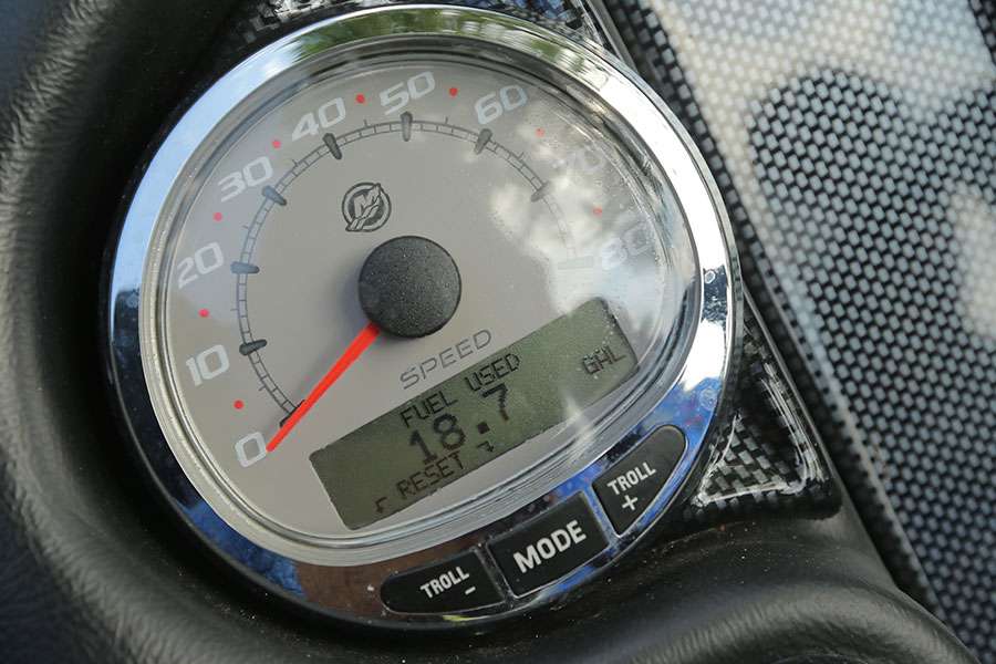 This Smartcraft gauge tells Grigsby a multitude of things about his OptiMax, including how much fuel he's used.