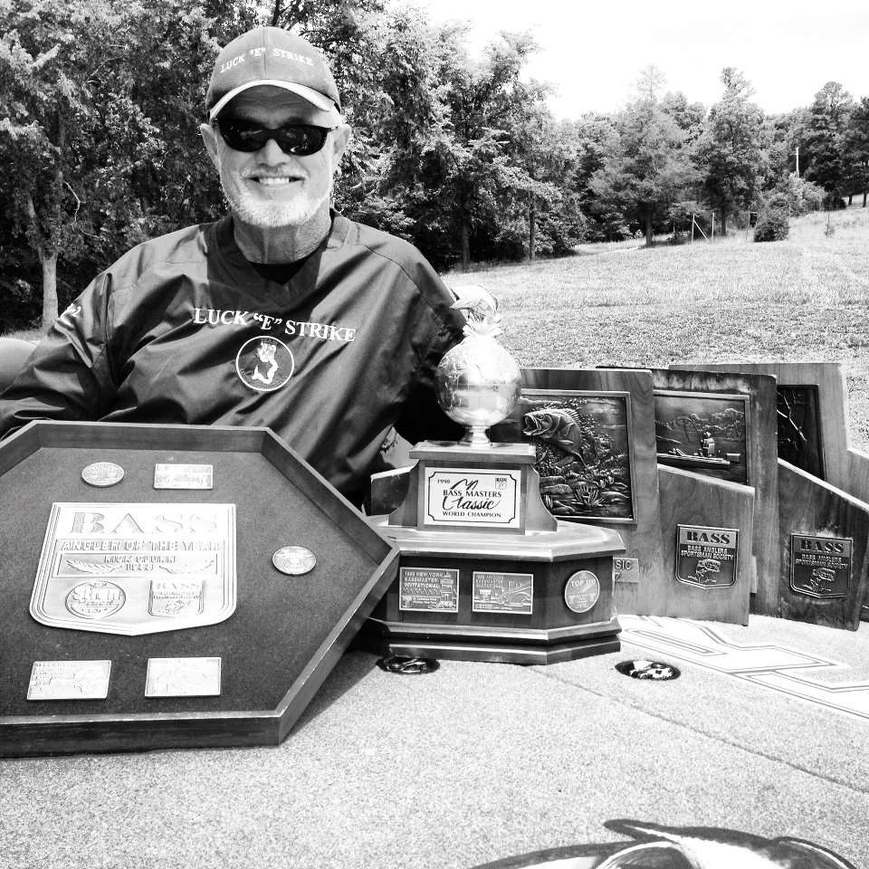 Rick Clunnâs wife, Melissa, took this photo of him for a sponsor. He thinks itâs the only picture of him with all four of his Bassmaster Classic trophies. 