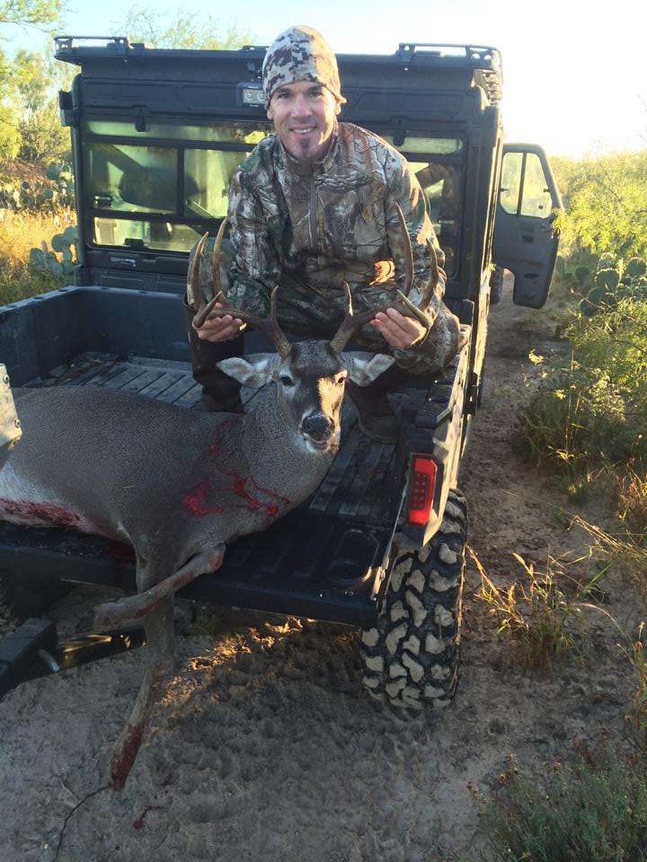 Grant Goldbeck was with the crew âshooting some of our culls at our deer lease in Laredo. Found a pretty decent cull 8-point this morning. Quartering towards me 300 Win Mag Smack down.â