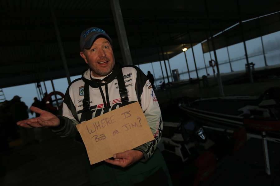 Like someone waiting for a stranger in an airport, Todd Massey holds a sign in attempting to find his Marshal. It wasn't Bob or Jim, it was Tim - Hughes.