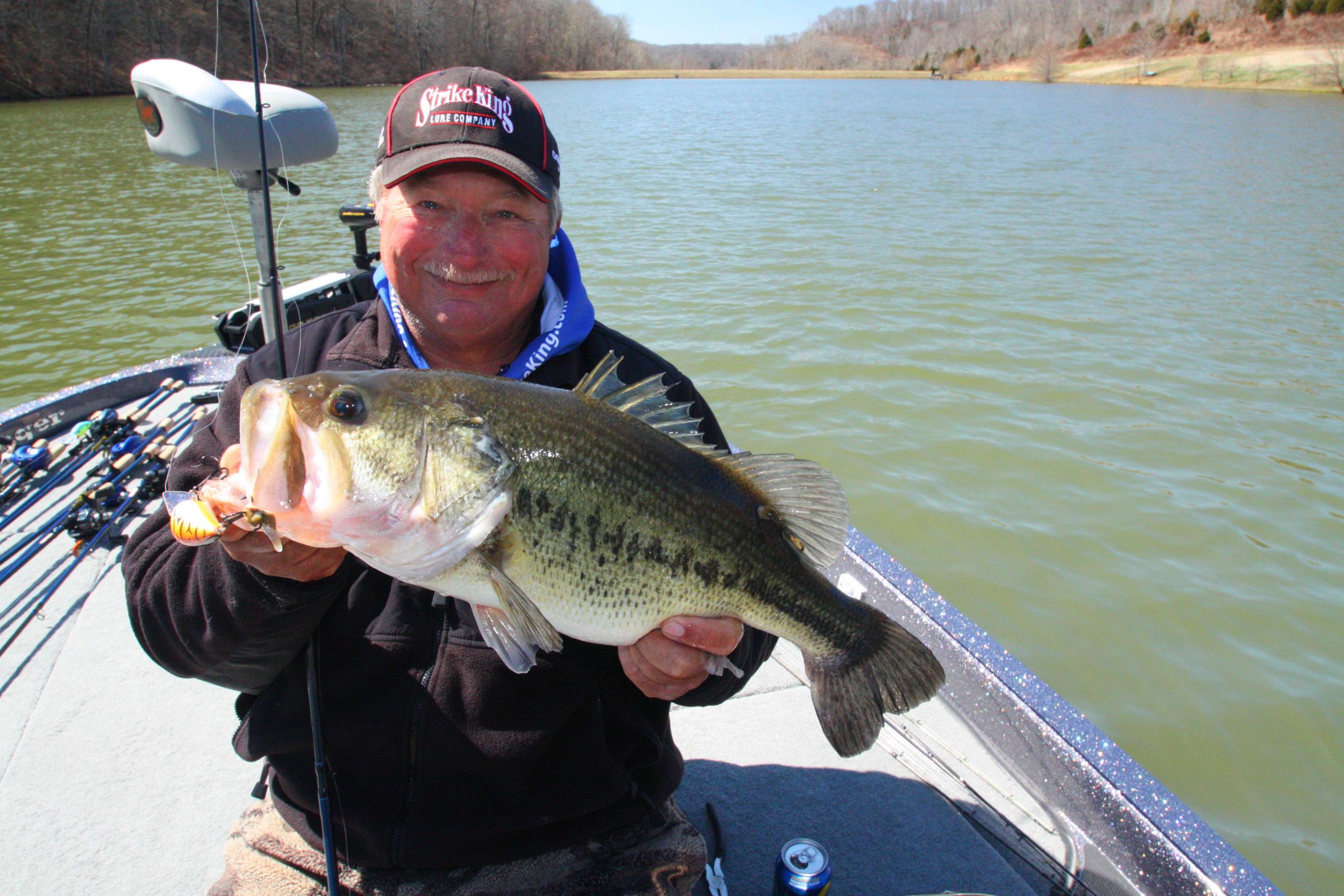 12:35 p.m. What a hawg! Brauerâs sixth keeper of the day, an 8-9 largemouth, ate his square bill crankbait on an offshore rockpile.