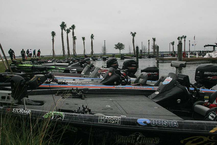 Boats file in to the Big Toho Marina for weigh-in.