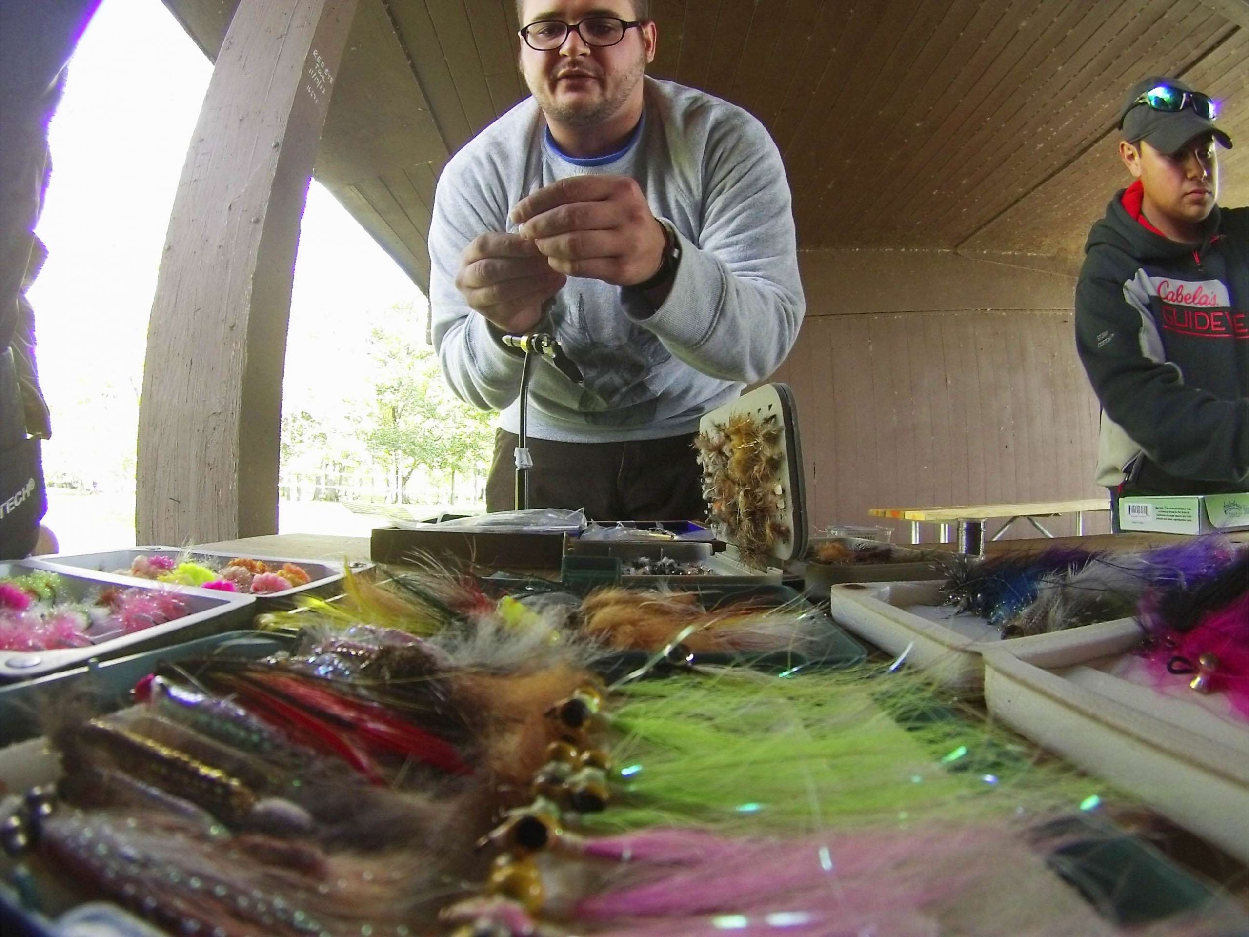 Our fly fishing instructor, Andrew Messina, showed us how fly fishing differs by the use of hand-tied flies that are used to resemble natural bait species. 