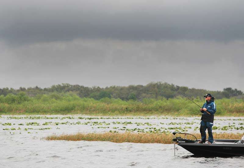 Luke Clausen fishes during a stormy day in the 2006 Bassmaster Classic, the second championship tournament held there. 
