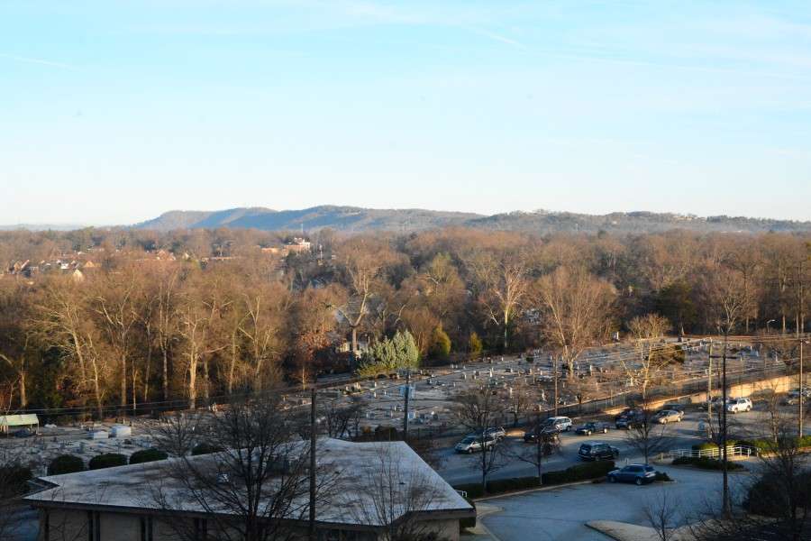 Greenville is located in the foothills of the Appalachian Mountains. These mountains are visible on the horizon.