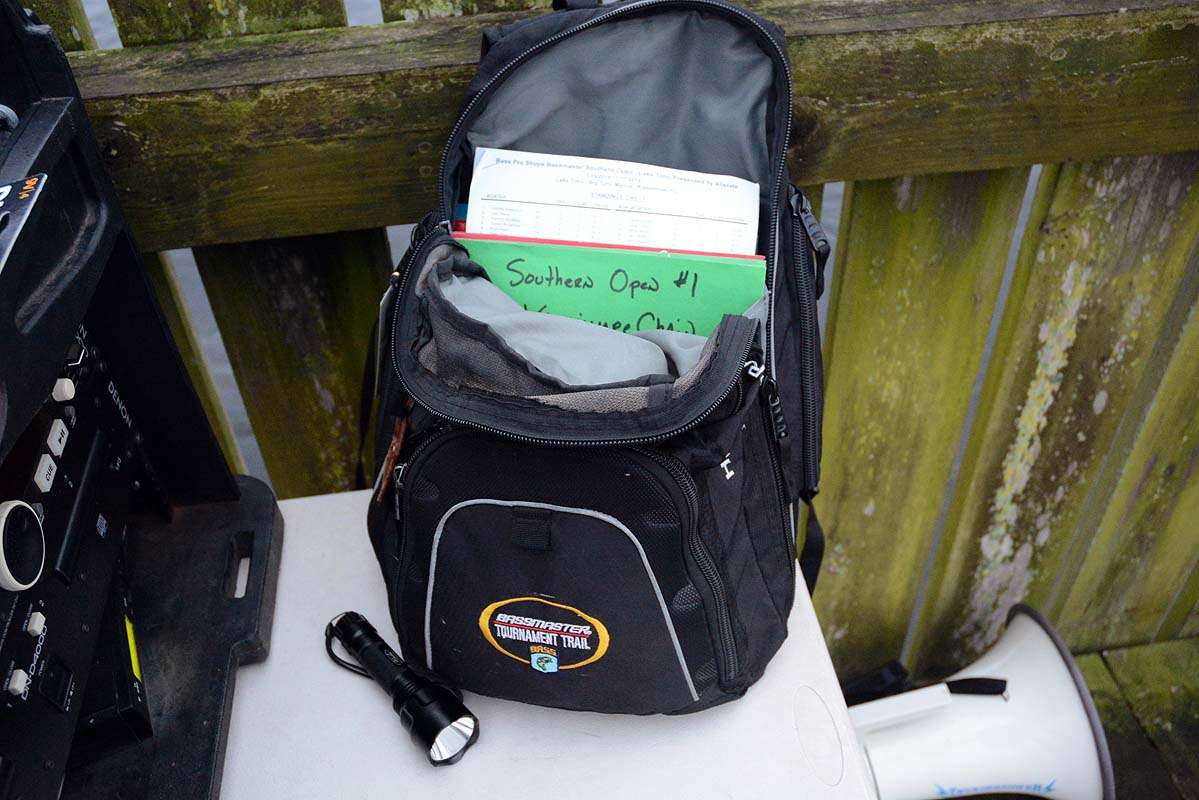 This is possibly the most important backpack of all. Itâs owned by Chris Bowes and contains the playbook and other important gear needed to run the event. 