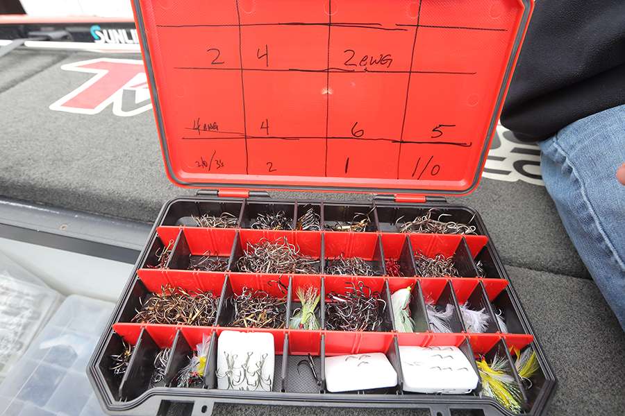 Lintner has his own system for keeping treble hooks organized and easily accessible.