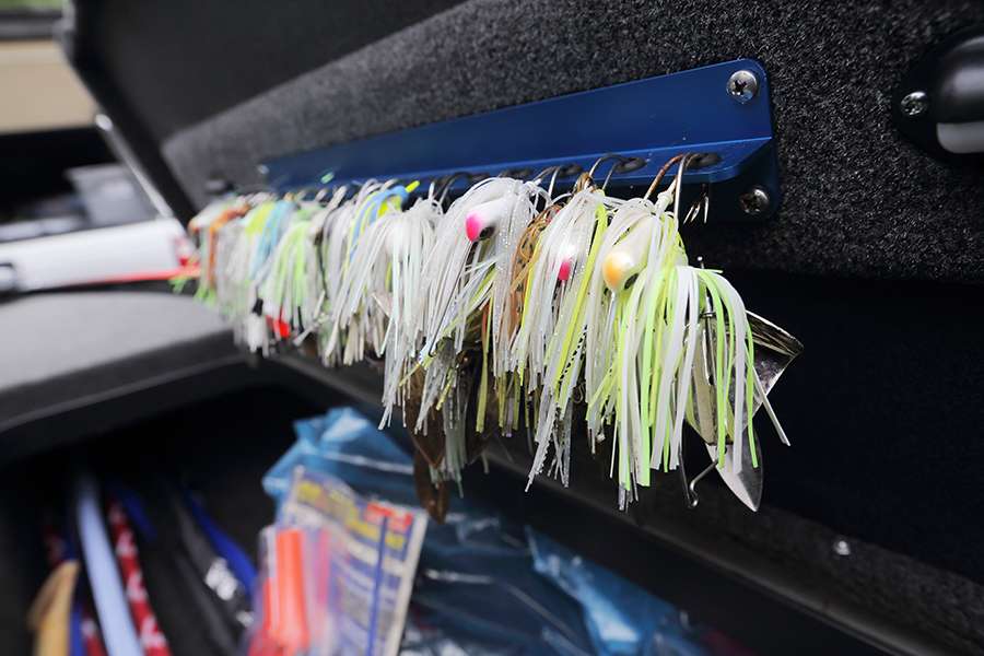 A closer look at the rack armed with Jackall spinnerbaits.