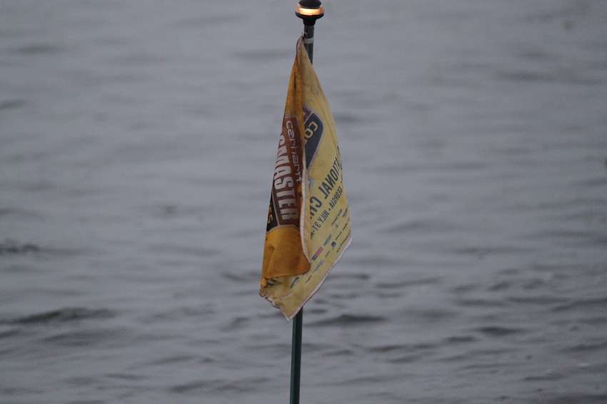 A little wear and tear on that flag from the Carhartt Bassmaster College Series National Championship.