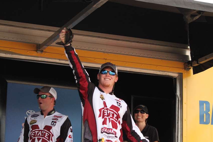 The smallest bass of the day, a 12 oz stud, help Tanner Malone and Logan Smith of Mississippi State University	beat the 16 teams that zeroed on Day 1. 