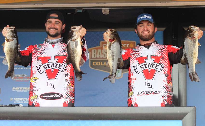 Taylor Minick and Micheal Harbach of Valdosta State University make a huge move on Day 2 with a 17-9 bag to move into 11th with 22-7 for two days. 