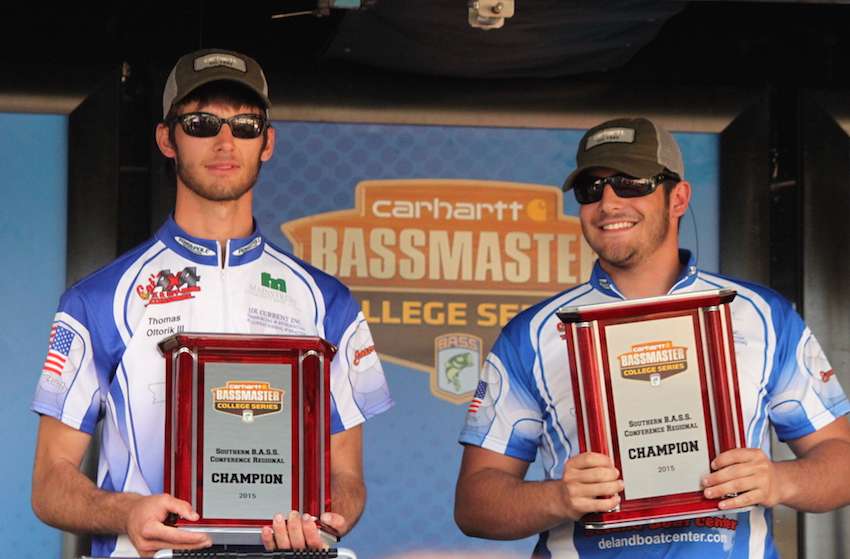 Brothers Thomas Oltorik III and James Oltorik of Daytona State College win the 2015 Carhartt Bassmaster College Series Southern Regional on the St Johns River. 