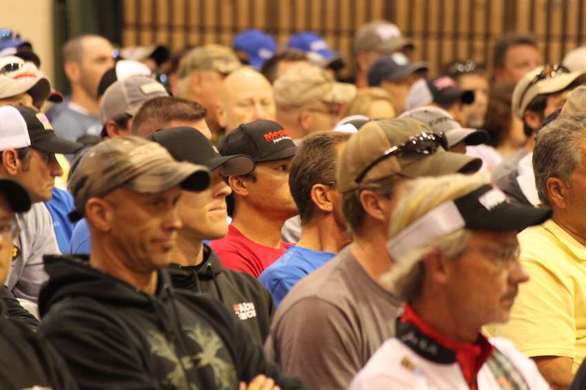Elite anglers Chris Zaldain, Kevin Hawk and Charlie Hartley are buried in the crowd. 