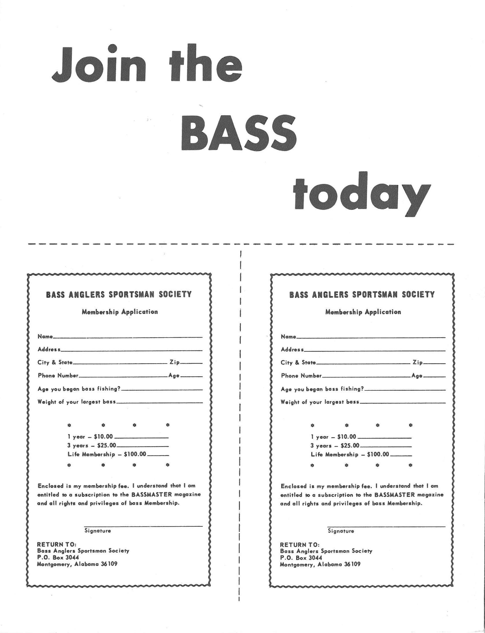 Early B.A.S.S. membership applications appear on the back cover.