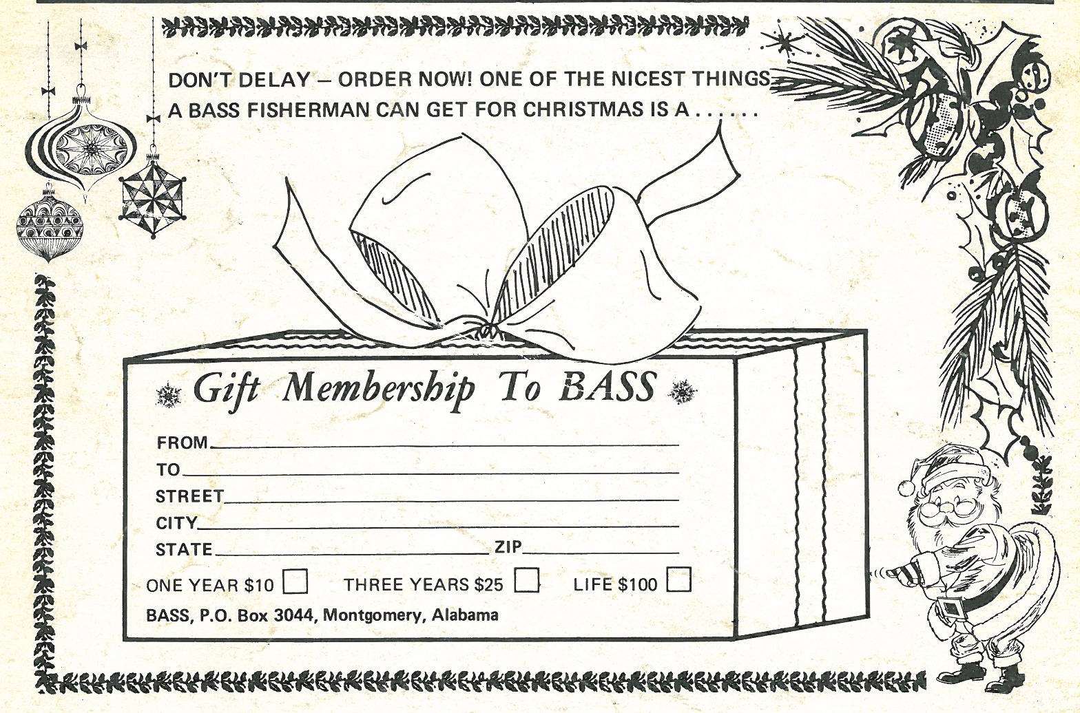 Finally, the winter issue's back cover promotes giving the gift of B.A.S.S. membership for Christmas. In the first year of B.A.S.S., membership grew to a total of 2,000.