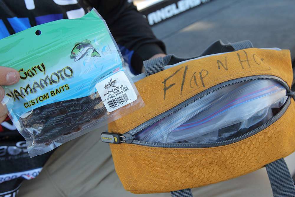 He leaves soft plastics in their original packaging and groups them into the Plano Speed Bags by style of bait. As he does with his hook box, he labels each bag with a magic marker. 