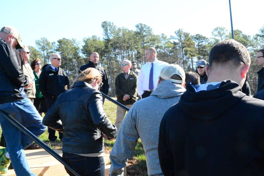 Anderson County Parks Department Manager Matt Schell addressed a group of B.A.S.S. officials and Classic sponsors during a tour of Green Pond Landing in December.