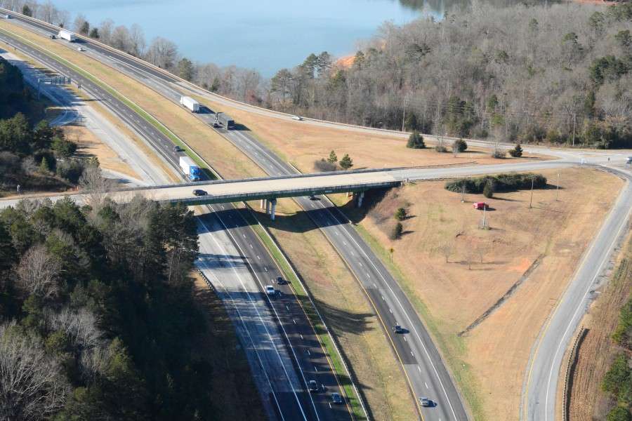 An overhead view of exit 1 on Interstate 85.
