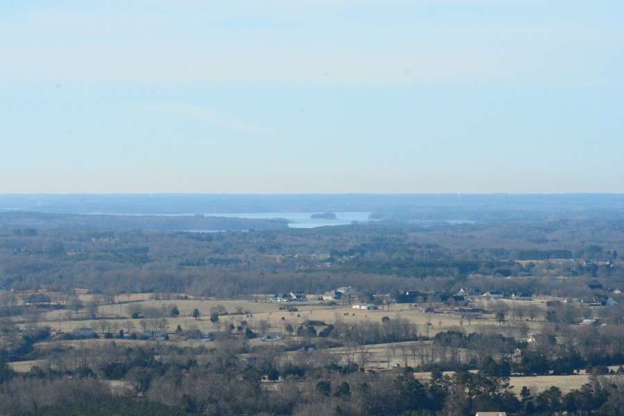 Soon after takeoff, Lake Hartwell can be seen in the distance.