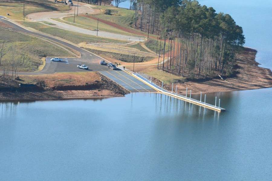 An overhead view of the newly renovated Green Pond Landing in Anderson, S.C. Before renovation, the site had been just a modest single-ramp launch. 