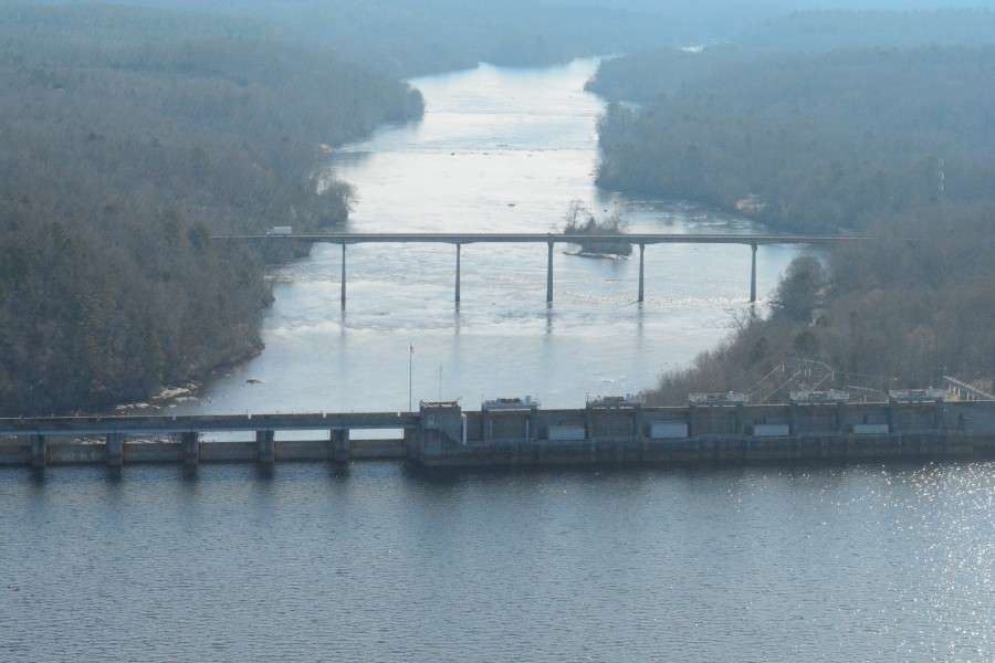 Hartwell Dam is located on the Savannah River, about seven miles below the point where the Tugaloo and Seneca Rivers join to form the Savannah