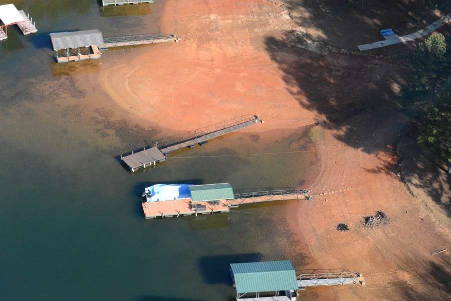 Low lake levels aren't that unusual on Lake Hartwell, but these are far from the lowest the lake has seen. During past droughts, the lake has been as much as 25 feet below full pool. It was about 15 feet below full pool during the 2008 Bassmaster Classic.