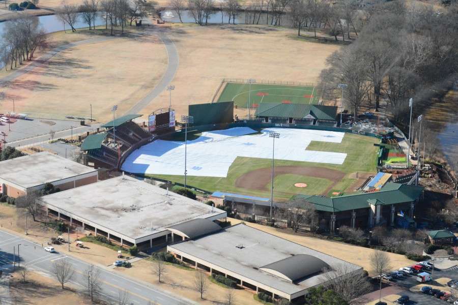 The baseball field is partially covered during December. The program has produced such star Major League players as pitchers Kris Benson and Jimmy Key, infielder Jeff Baker, catcher Danny Sheaffer and outfielder Tyler Colvin.