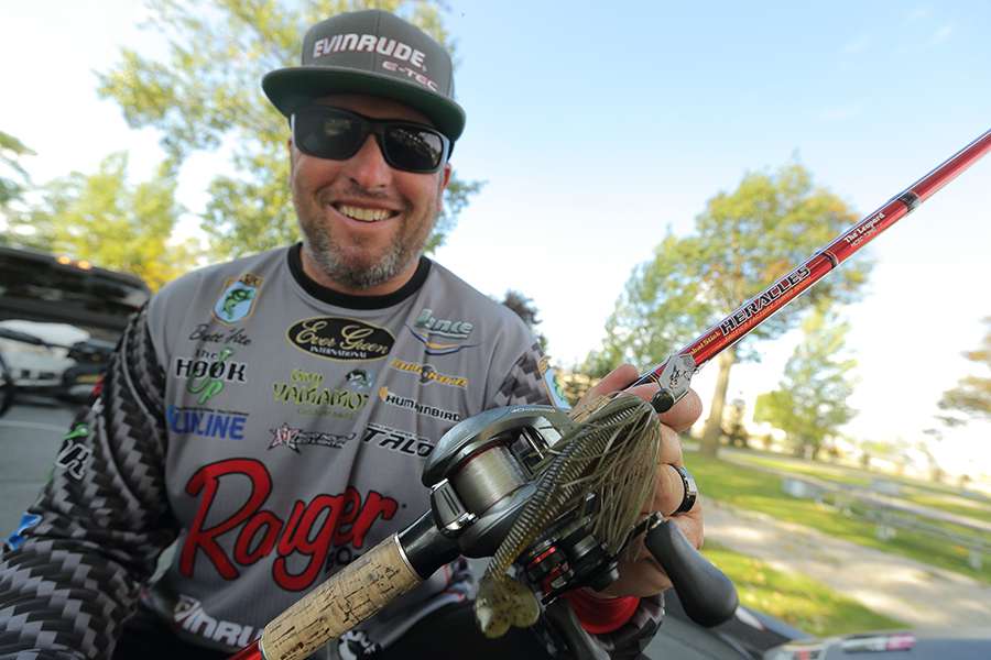 Hite shows off an Evergreen Combat Stick Heracles rod. The rod series includes models as long as 7 feet, 7 inches.