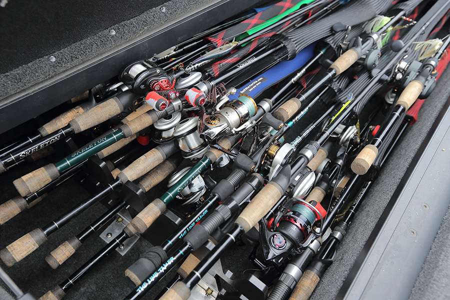 Lowen says the left rod locker on his boat typically holds about 25 Castaway Rods. 