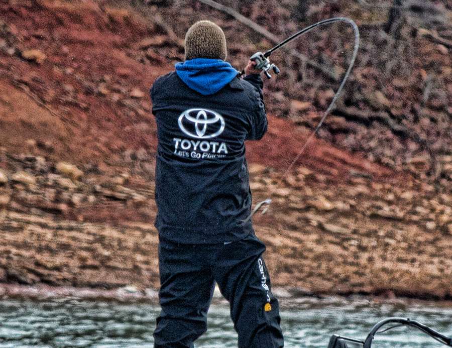 Not all anglers were focusing on ultra-deep water, though. Brett Preuett, the college contender, was found casting and moving.