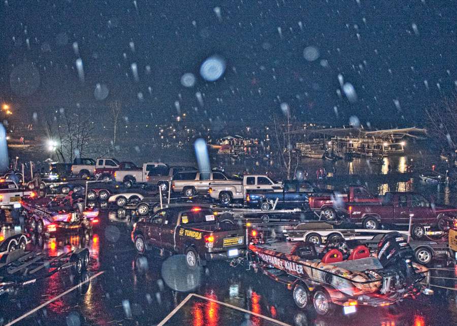 The previous two winter Classics had been held in Florida and Alabama, where a chill filled the air, but that was nothing like the snow that greeted anglers on Day 1.