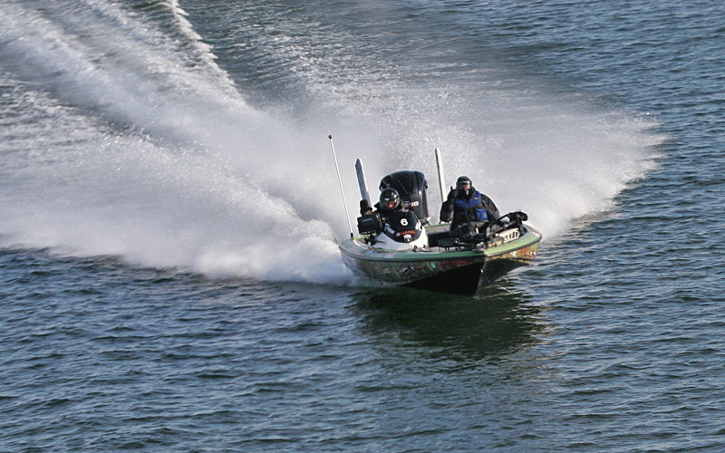 The water was smooth enough that anglers could pour on the horsepower. 