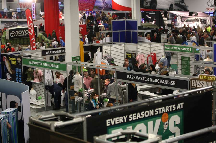 Bassmaster merchandise is available to attendees.