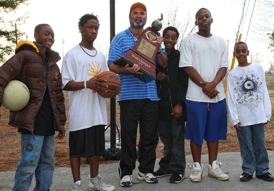 Across the street from where Elvis spend his early days, a pickup up basketball game broke out. You see that kid on the right. I put the trophy down for a few minutes and dunked all over him several times. Not really, everybody knows white boys canât jump. 