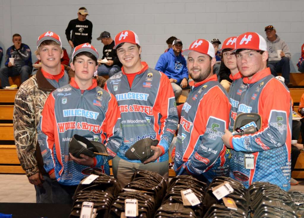 Several members of the Hillcrest (Ala.) High School Fishing Team wait in the line. Hillcrest brought 22 anglers to the event.