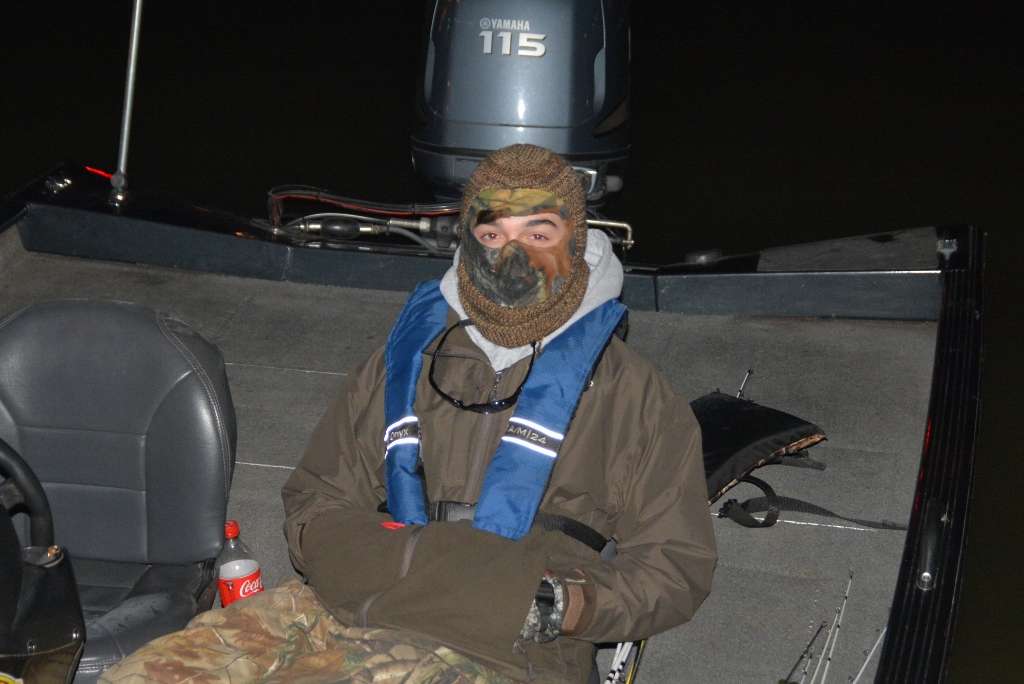 Grant Gray of Tuscaloosa, Ala., is barely visible through all of his cold-weather gear in the 22-degree weather.