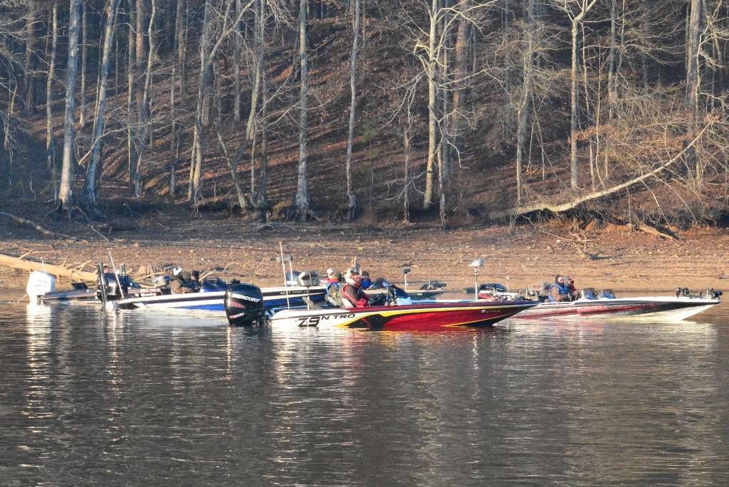 Boats from one of the final flights waits patiently to hear their numbers called. They started later, but will also weigh-in a little later than the earlier flights.
