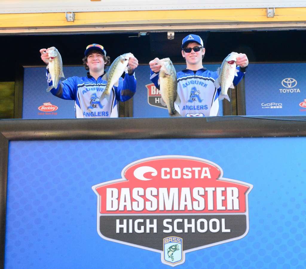 Bassmaster High School regulars Logan Parks and Lucas Lindsay of the Auburn (Ala.) Anglers finished sixth with 11-8.